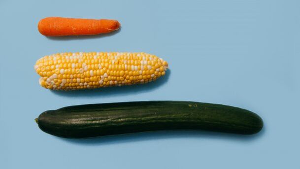 Different sizes of a male member on the example of vegetables